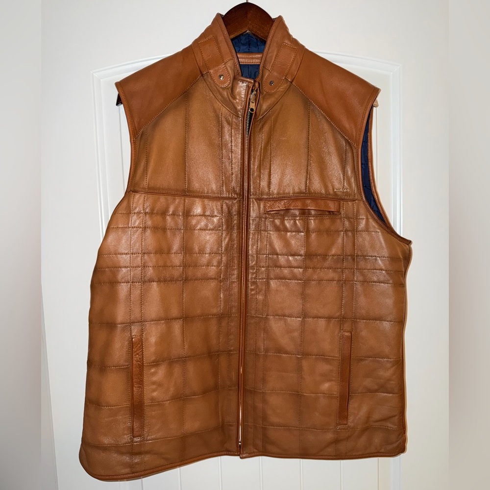 Men's Quilted Leather Zip Vest in Tan